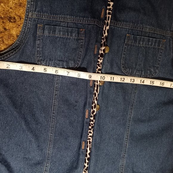 Denim Blue Vest with Leopard Print Collar, S, Sri - Picture 5 of 12